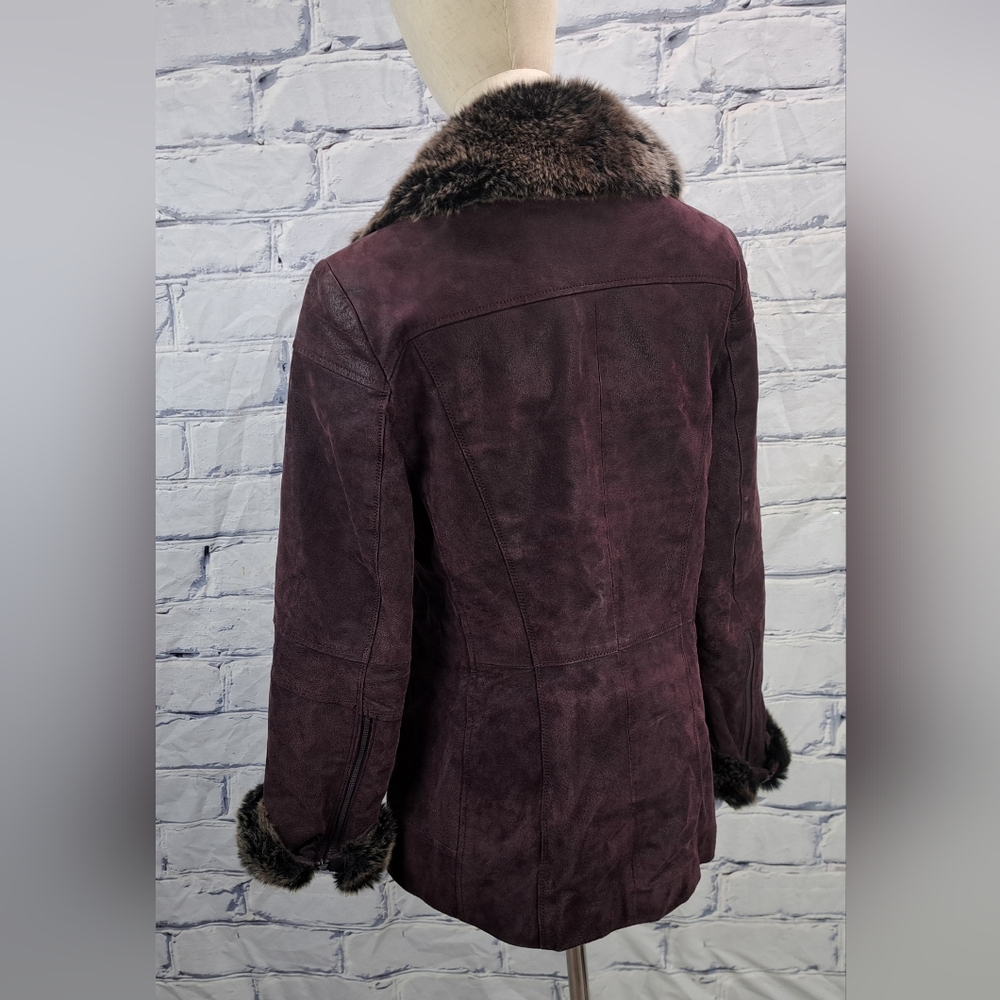 Danier Women's Leather Jacket Winter Coat with Fur Trim Purple Zip Cuffs Small - Picture 8 of 16